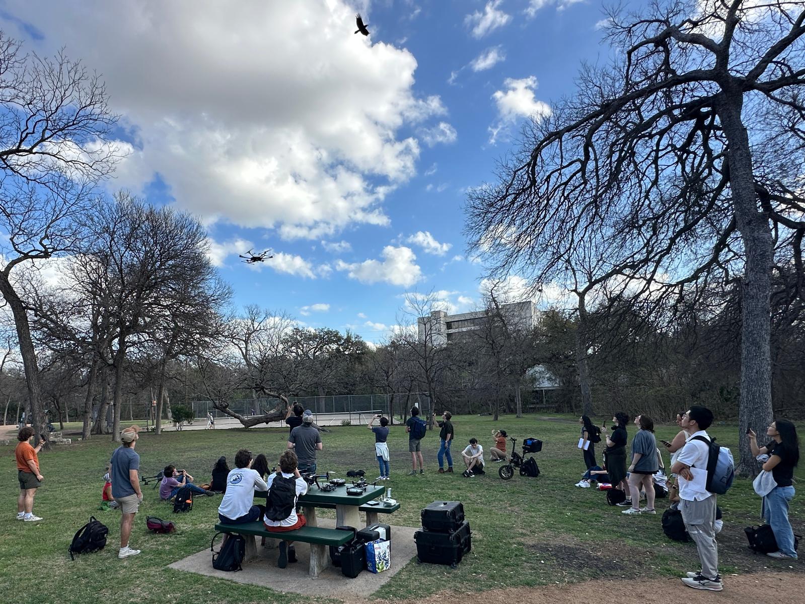 Students participating in drone training